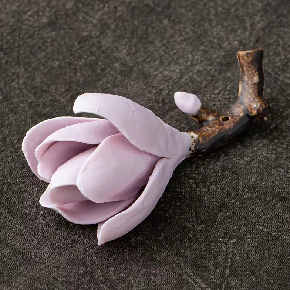 Ceramic Magnolia Flower Incense Holder | Handmade Zen Decor additional angle