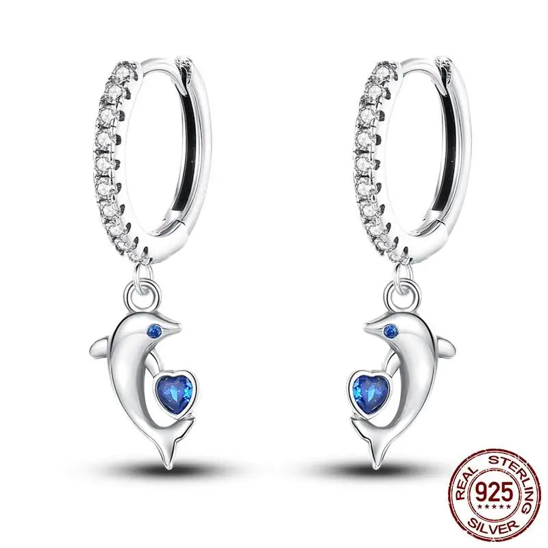 Luminous Shell Women Earrings Original 925 Sterling Silver Pave CZ Star Moon Hoop Earrin detail view