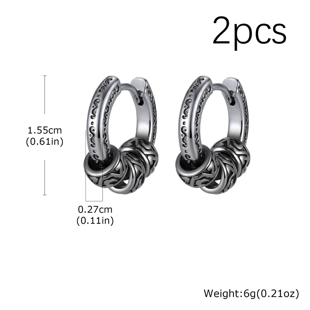Vintage Totem Vine Pattern Hoop Earrings for Men, Hypoallergenic Metal Huggies Earrin alternate view