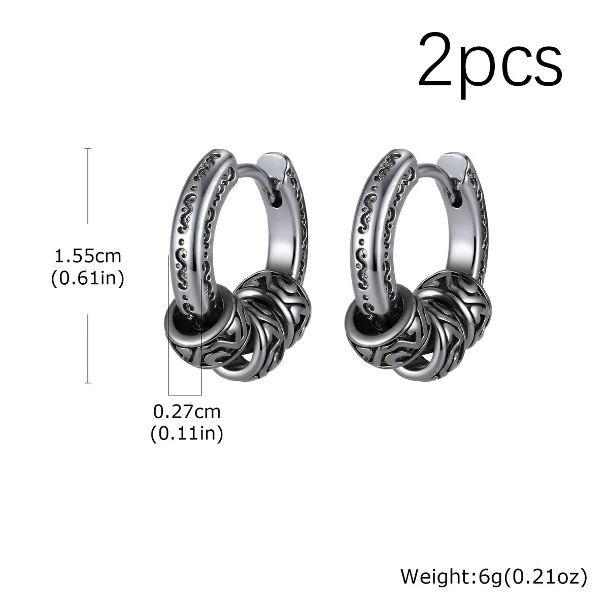 Vintage Totem Vine Pattern Hoop Earrings for Men, Hypoallergenic Metal Huggies Earrin alternate view