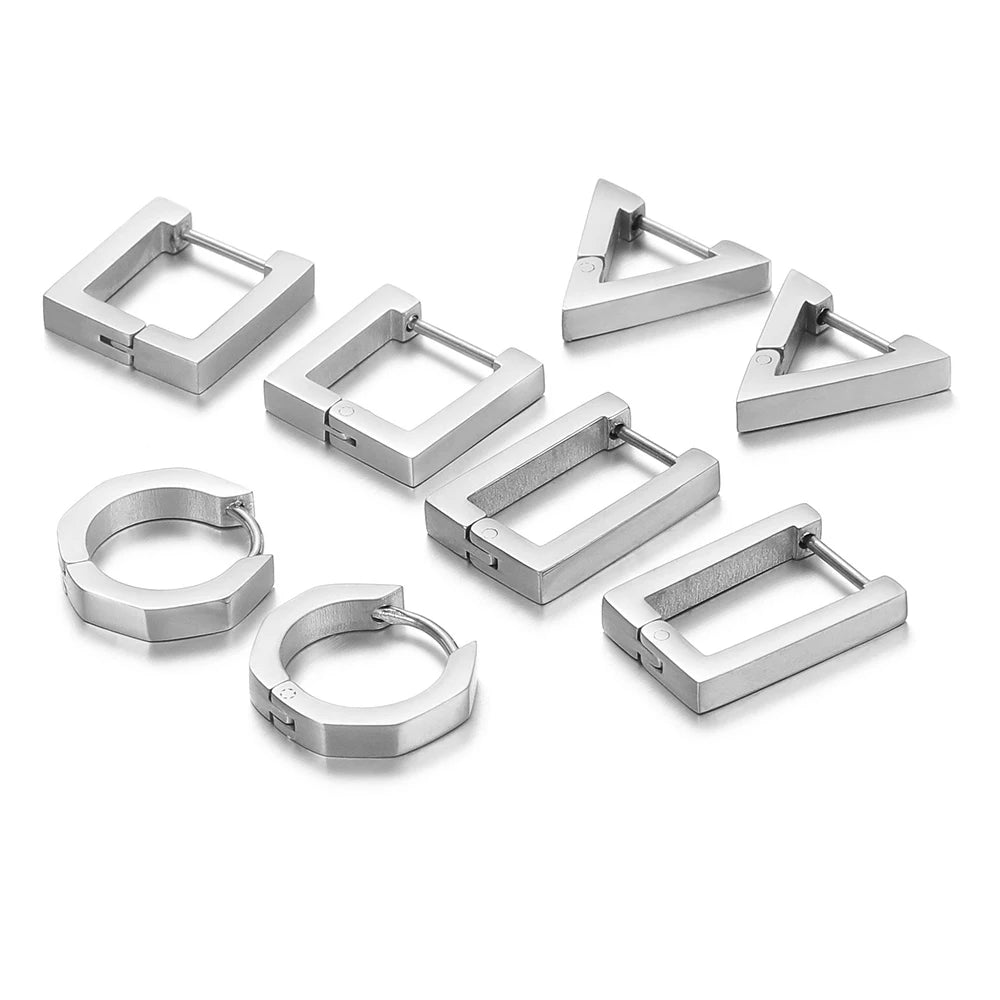 2pcs Geometric Stainless Steel Hoop Earrings | Trendy Daily Wear for Men Women lifestyle view