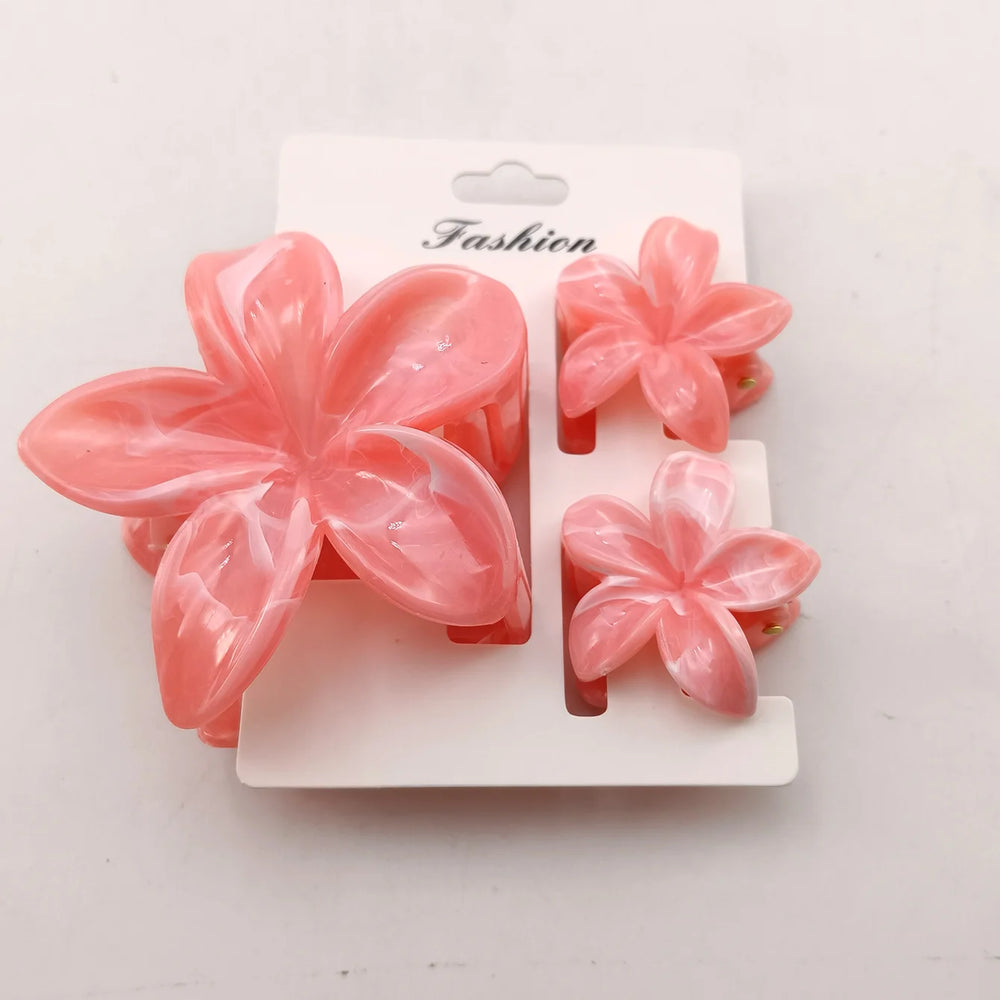 3/6/9/12PCS Hawaiian Gradient Flower Hair Claw Clip For Women Girl Fashion Plastic Non close-up view