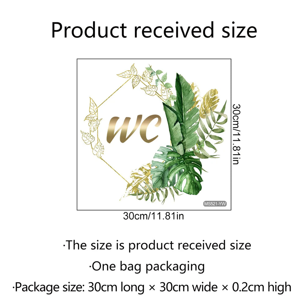 Green Plants WC Wall Sticker | Waterproof Vinyl Bathroom Decoration additional angle