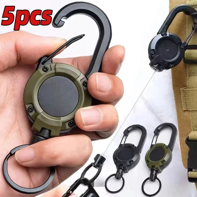 Spring Buckle Pull Reel Anti-theft Outdoor Sporty Key Ring Tool close-up view