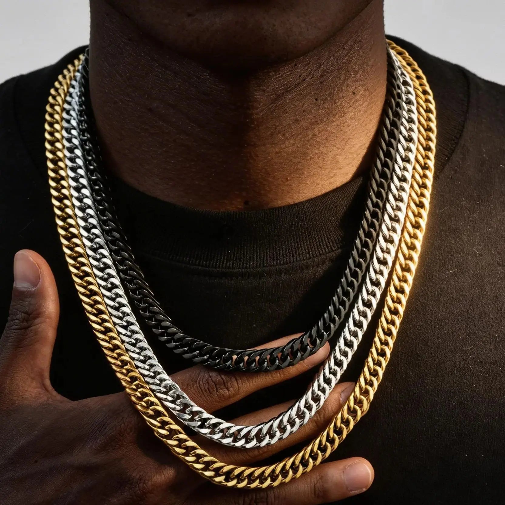 Men's Chunky Miami Cuban Chain Necklace | Vintage Punk Hip Hop Stainless Steel Link Co close-up view