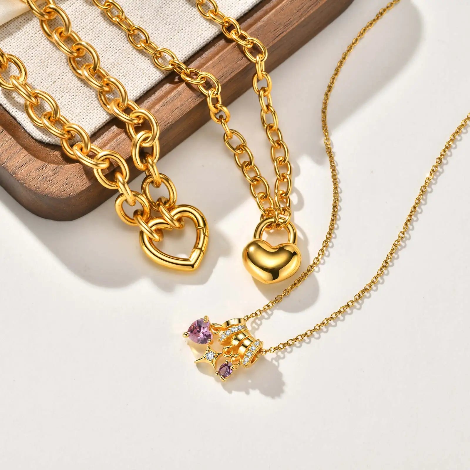 Charms Heart Pendant Necklace for Women, Golden Stainless Steel OT Toggle Necklace, L lifestyle view
