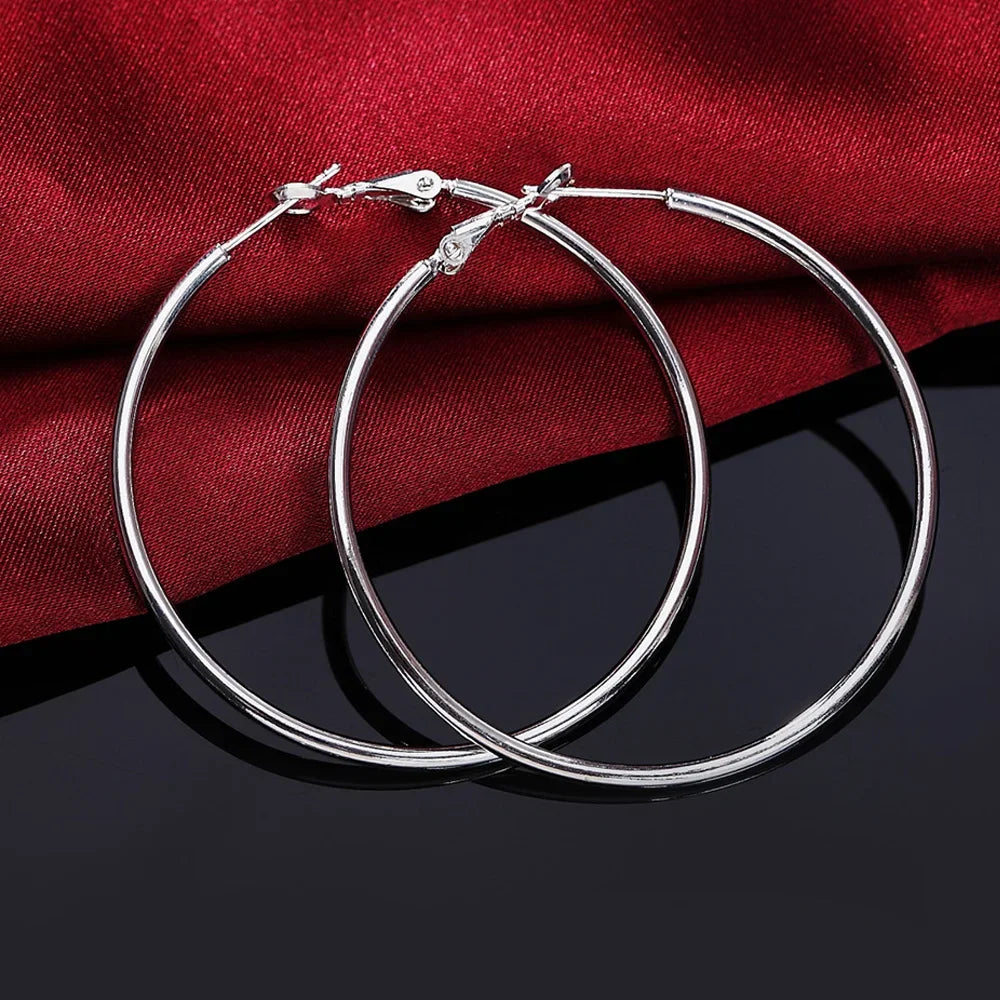 Top Quality 925 Sterling Silver Earrings Simple Round Circle Hoop Earrings For Woma additional angle