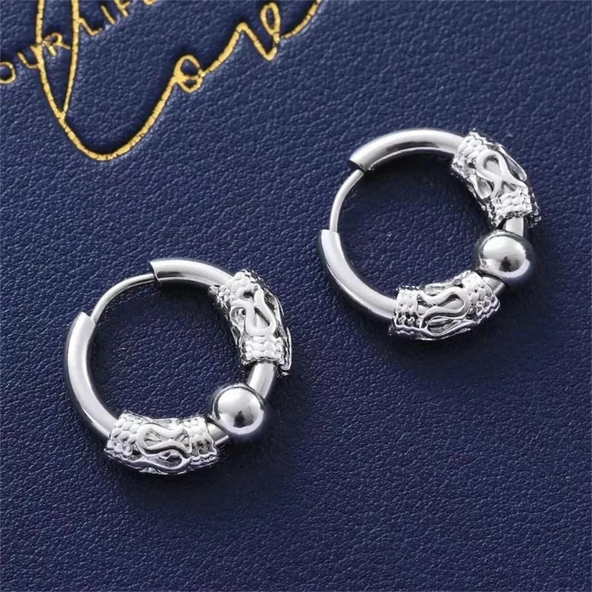 2/4pcs Punk Stainless Steel Round Circle Totem Hoop Earrings,Hip Hop Male Ear Piercing Jewelry Suita