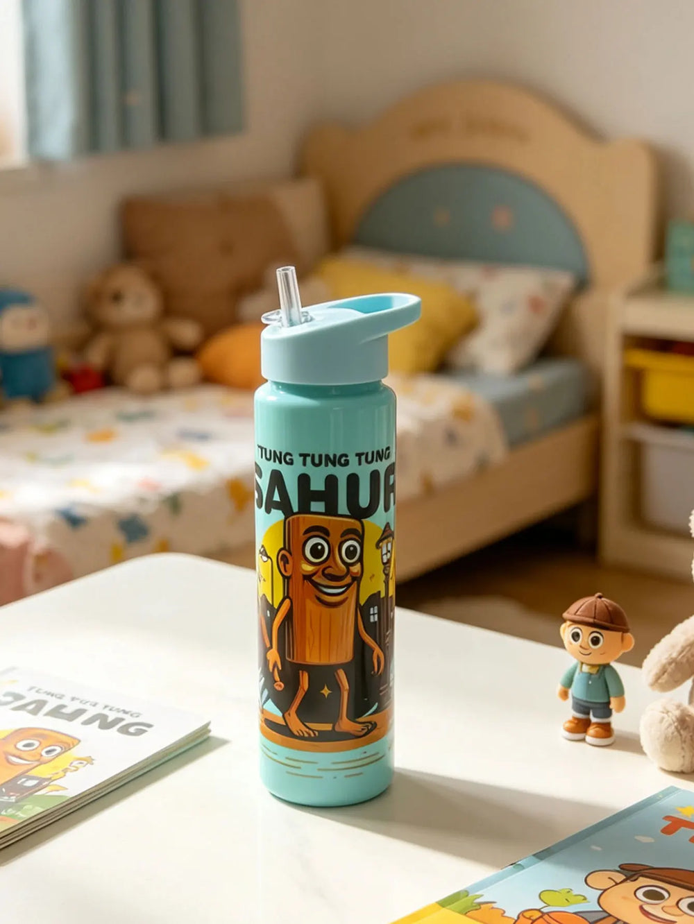1 Piece 750ml (26 fl oz) Cartoon Printed Straw Cup, Summer Plastic Water Bottle, BPA Fre detail view
