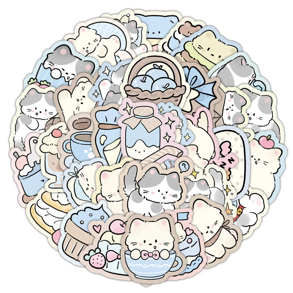 50 Cute Kitten Graffiti Stickers for DIY Decoration | Lazy Cat Vinyl Decal Pack detail view