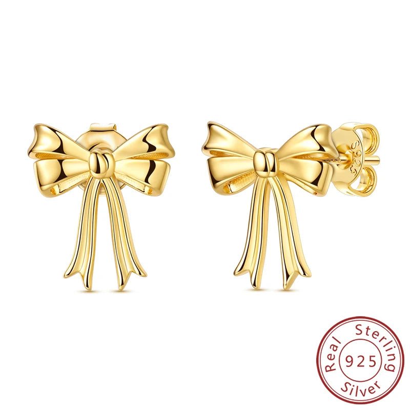 925 Stainless Steel Stud Earrings For Women Girls Simple Flower Bow Star Moon Zircon Pie detail view