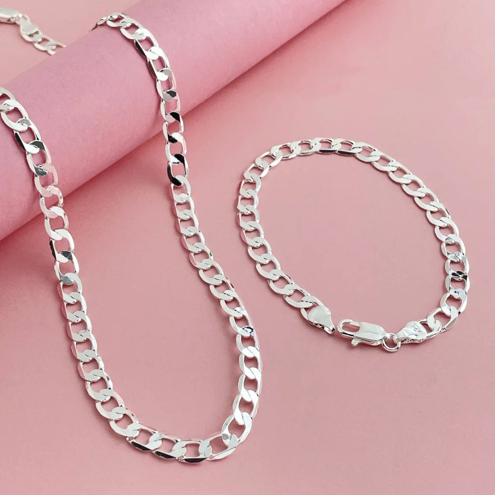 Fashion classic 925 sterling silver 6MM one to one Cuban NK necklace bracelet set sui alternate view
