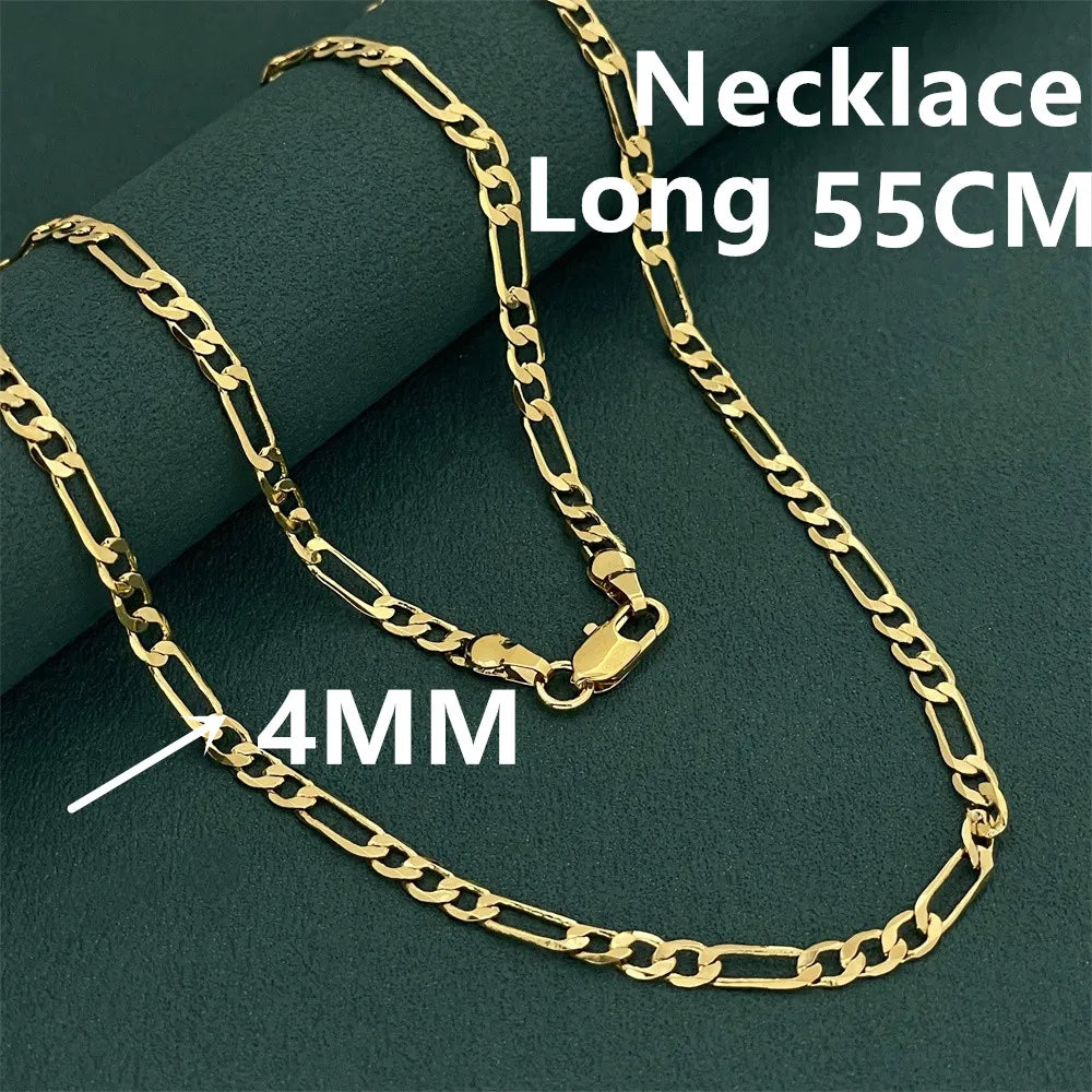 Andara Luxury Unisex 925 Sterling Silver Gold Plated 4mm Figaro Necklace Engagement Jewelry Accessories 50-60cm