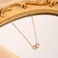 Romantic Double Heart Pendant Necklaces for Women Stainless Steel Charm Choker Necklac close-up view