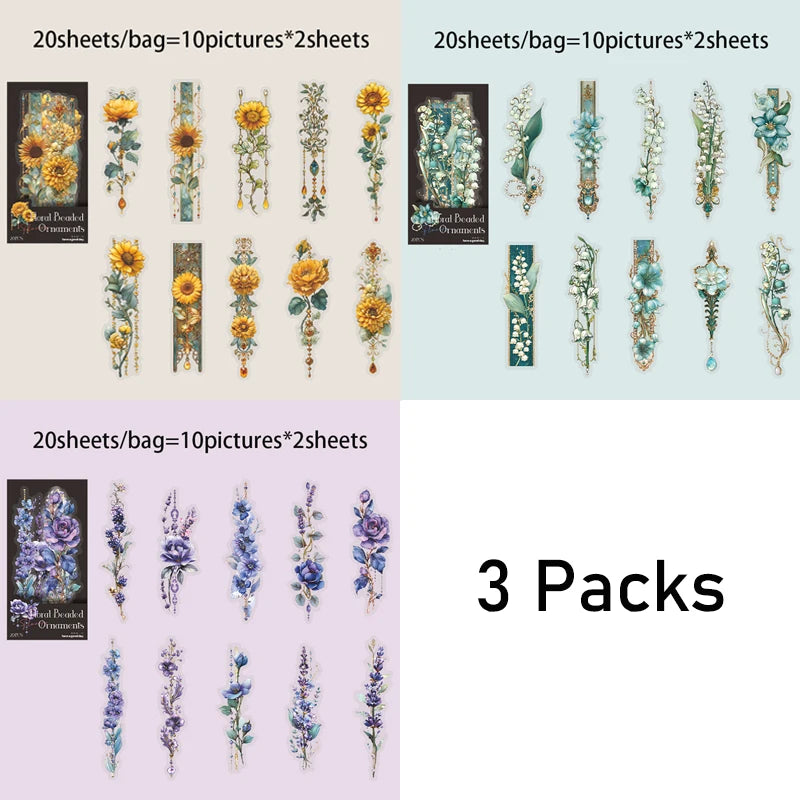 Mr. Paper 3-Pack Floral Bead Vintage PET Stickers | Creative Journaling and Scrapbooking detail view