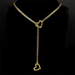 Heart O-ring Long Chain For Women Men Punk Rock Necklace Stainless Steel Key lock Necklaces Adjustab