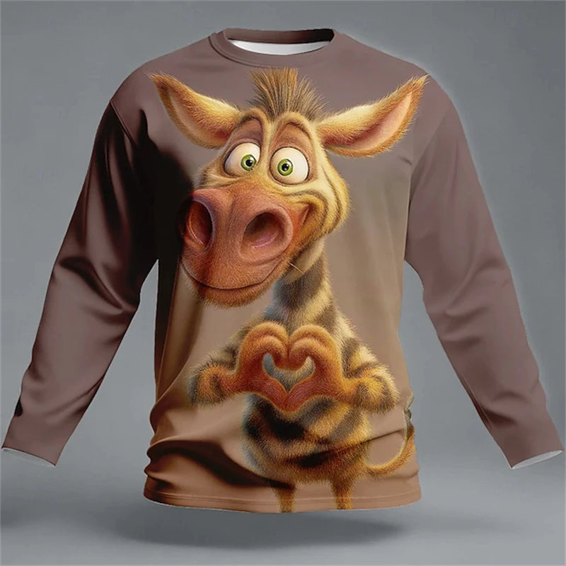 2026 Fun 3D Animal Print Men's T-Shirt Hip-Hop Streetwear Spring Oversized Fashion Cre close-up view