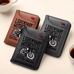 Men's Retro Faux Leather Wallet | Vintage Motorcycle Slim Card Holder