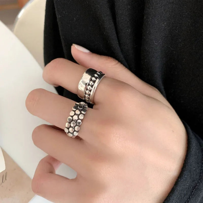 VENTFILLE 925 Sterling Silver Geometric Multilayer Round Bead Ring Female Fashion Punk close-up view