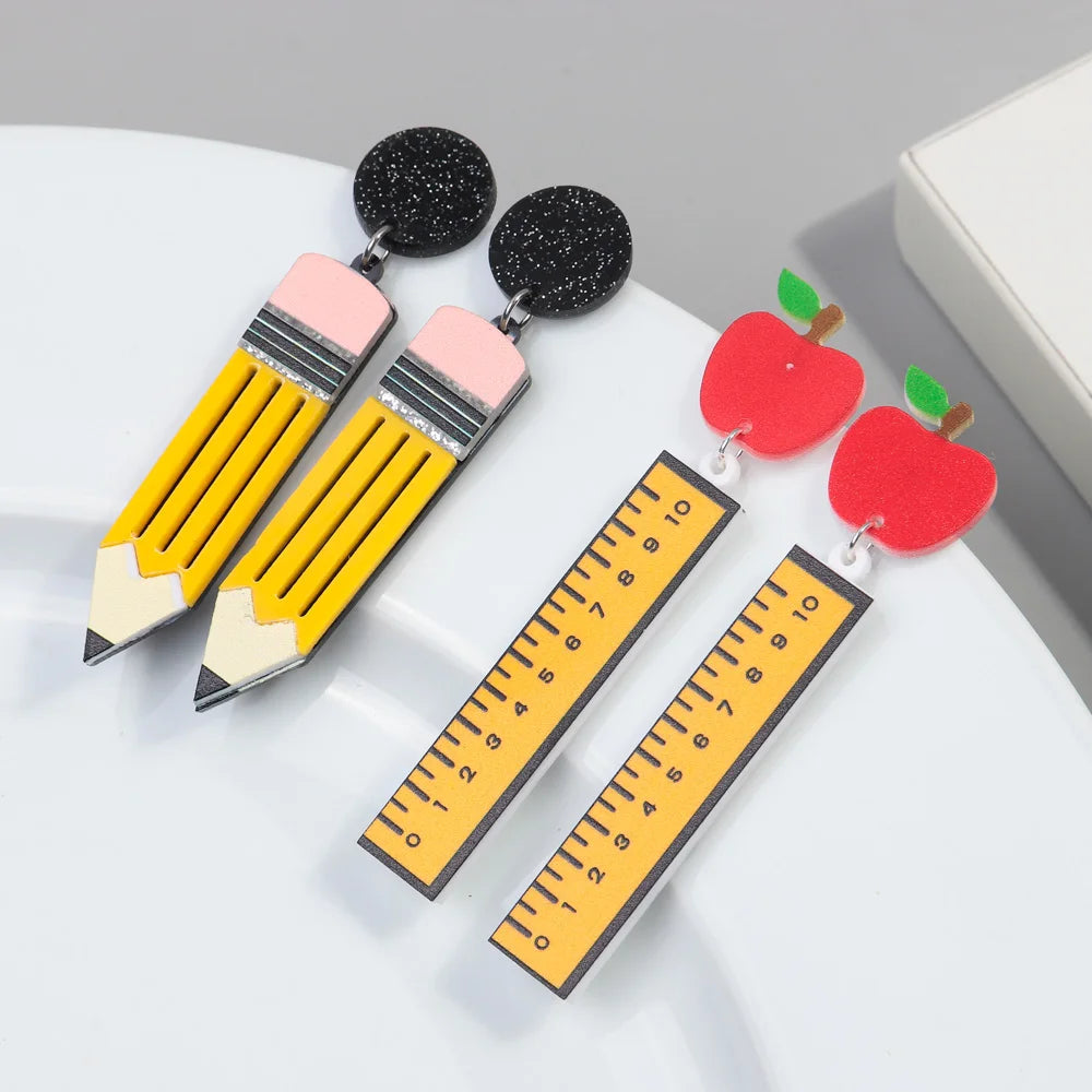 Acrylic School Drop Earrings | Teacher's Day Jewelry Gift Set lifestyle view