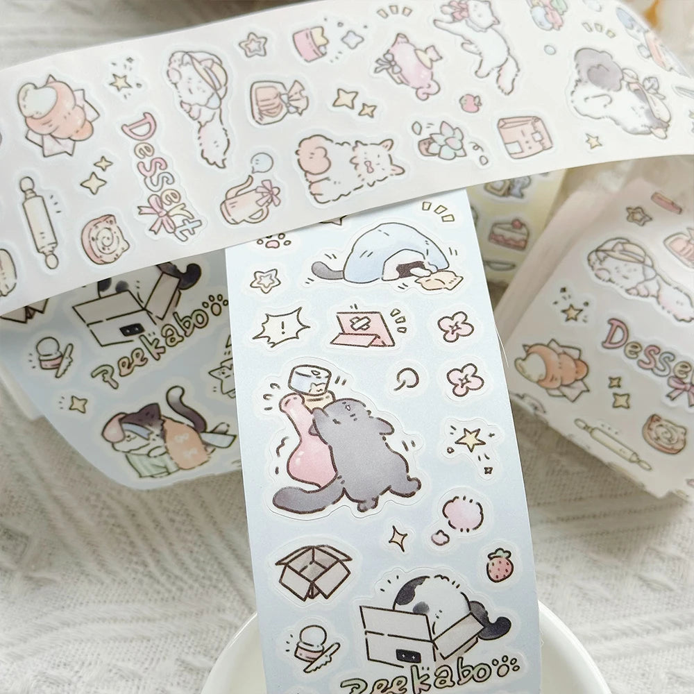 Mr. Paper, 4 Styles, Flash Film Die-cutting Tape, Cute Cat Cartoon Stickers DIY Collage Decoration Illustration Sticker Tape