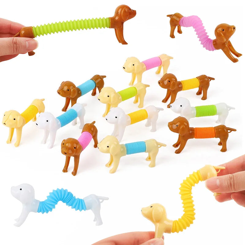 12/24Pcs Colorful Stretchable Dog Stretch Pop Tubes Telescoping Spring Animal Birthday Party Gift Pi