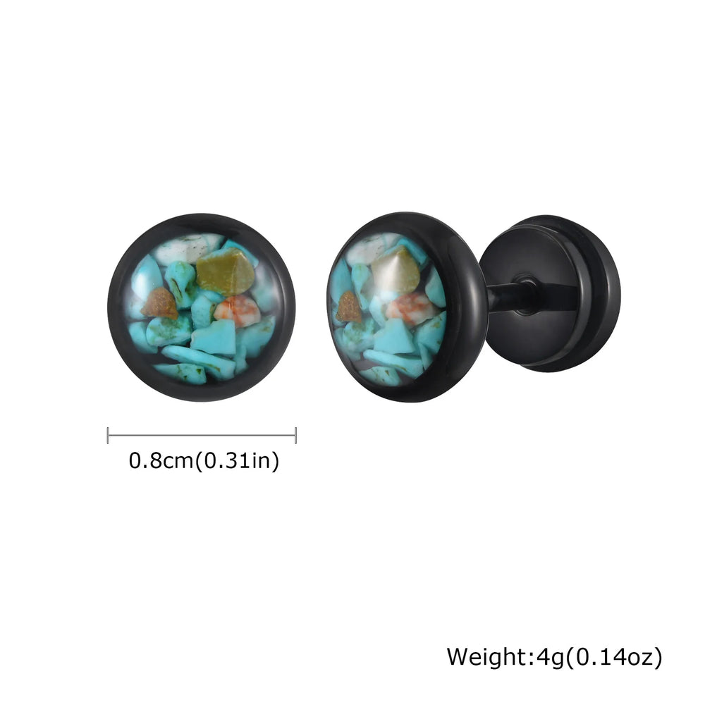 Natural Stone Stud Earrings for Men Boys,Stainless Steel Plated Round Small Earring,St close-up view