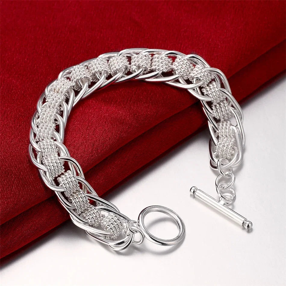 Fine 925 Sterling Silver Noble Nice Chain Solid Bracelet for Women Men Charms Party Gi close-up view