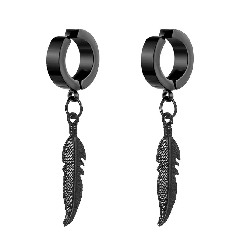 Cross Feather Stud Earrings Set | Unisex Stainless Steel Punk Jewelry alternate view