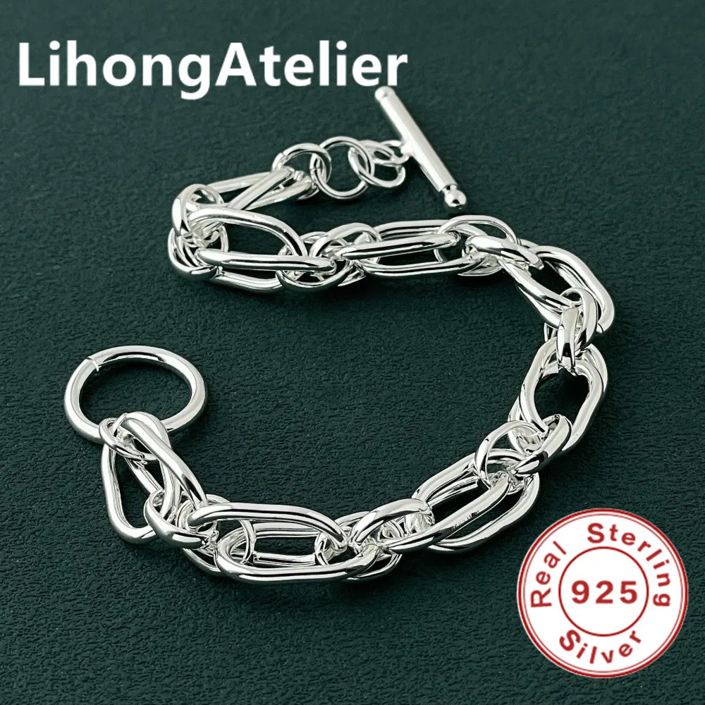 Classic 925 Sterling Silver Double Link Bracelet | Fine Jewelry Gift for Women and Men detail view
