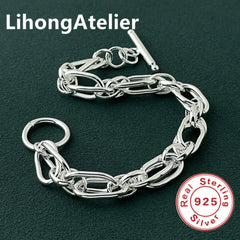 Classic 925 Sterling Silver Double Link Bracelet | Fine Jewelry Gift for Women and Men detail view