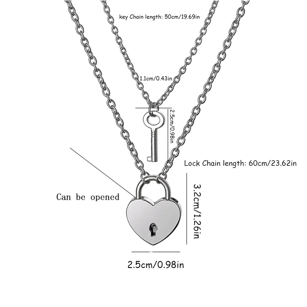 Romantic Couple Key and Heart Pendant Necklace Set | Stainless Steel Lovers Jewelry additional angle