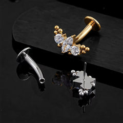 FTCY ASTM F136 G23 Titanium Leaf Branch Push In Threadless Labret Piercing Crystal Be alternate view