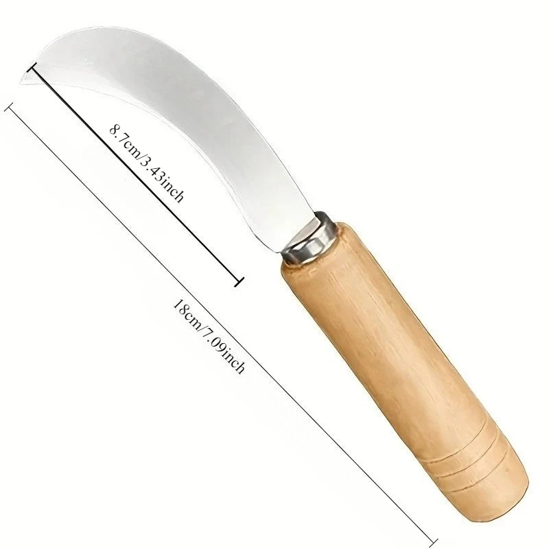 Curved Stainless Steel Weeding Tool with Wooden Handle | 2-in-1 Garden Tool for Out additional angle
