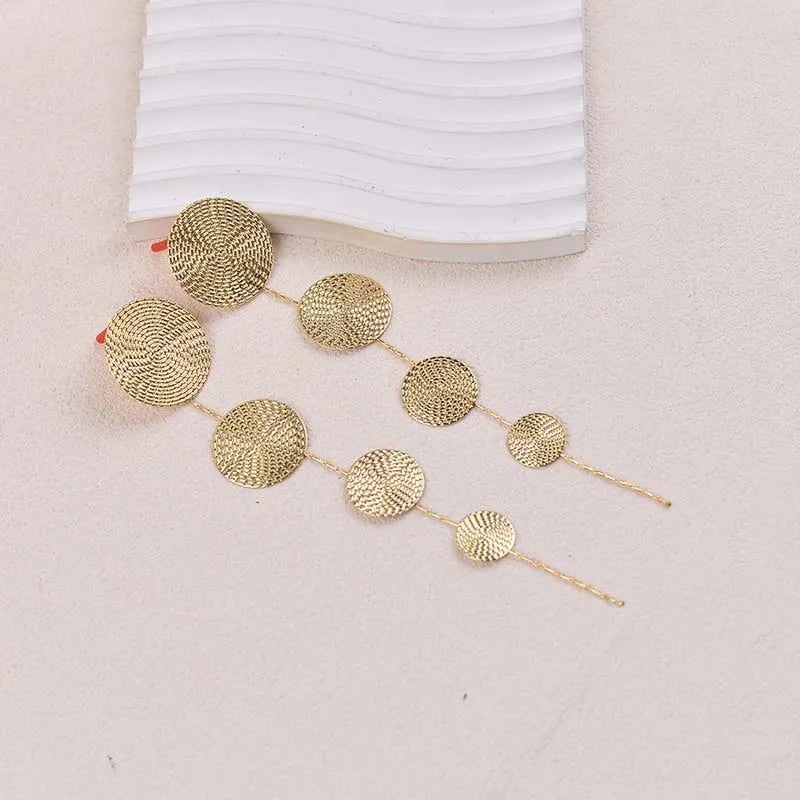 Vintage Metal Round Long Tassel Drop Earrings for Women Exaggerated Black Geometric C lifestyle view