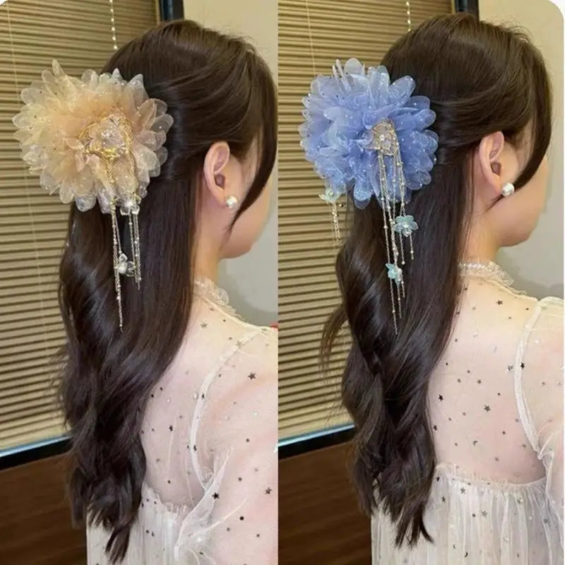 Fashion Flower Tassel Hair Clip For Women Girls Shark Ponytail Clip Headdress Temperament Headwear Hair Accessories Gifts