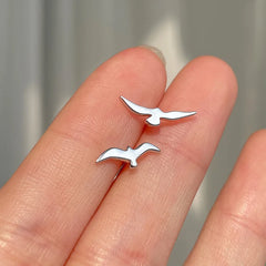 Asymmetrical Small Seagull Earrings Delicate Stylish 925 Silver Earrings Minimalist and Versatile Bi