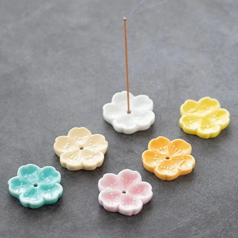 Ceramic Cherry Blossom Incense Burner | Home Decor Stick Holder close-up view