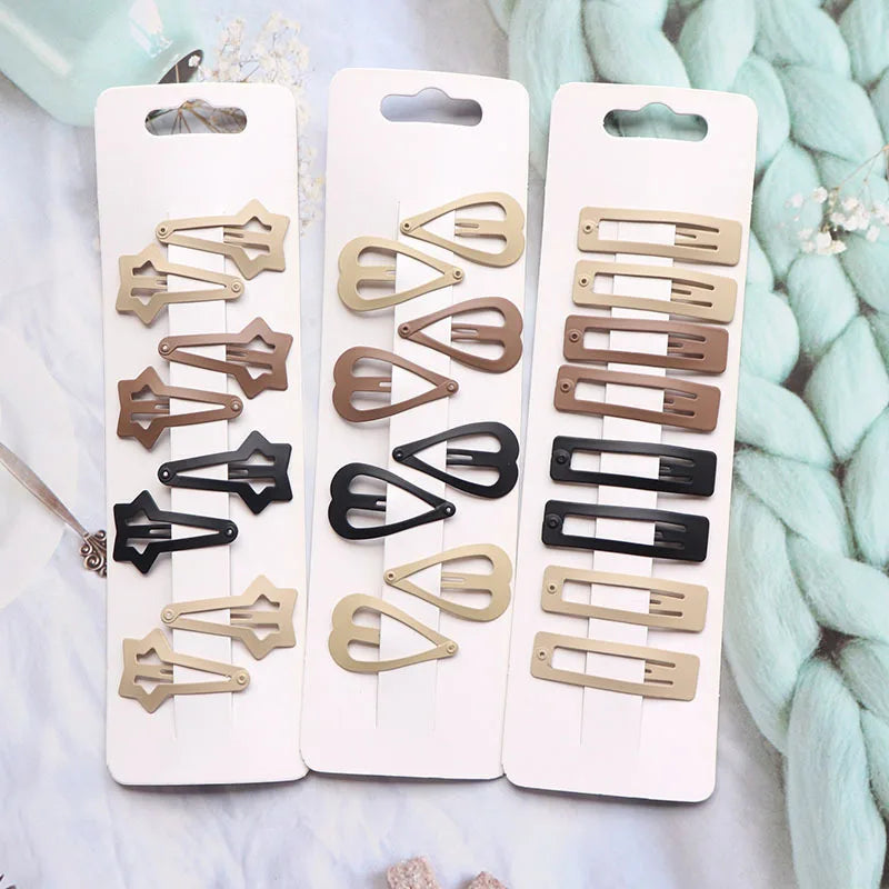 8Pcs/set Japanese Korean New Coffee Color Matte Bb Clip Metal Bangs Broken Hairpin DIY close-up view