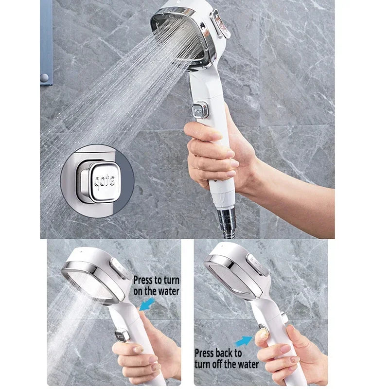 High Pressure Shower Head Water Saving 3 Modes Shower Heads Adjustable One-Key Stop close-up view