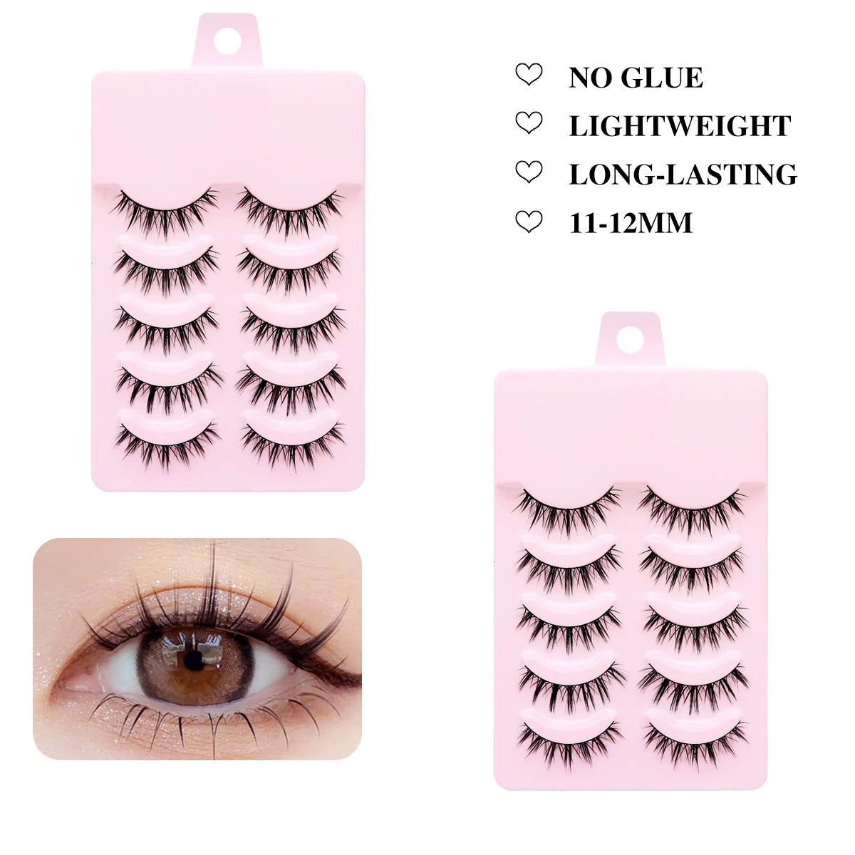 5 Pairs Manga Lashes Soft Natural Long False Eyelashes | Anime Wispy Strip Lashes for close-up view