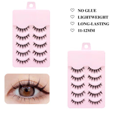 5 Pairs Manga Lashes Soft Natural Long False Eyelashes | Anime Wispy Strip Lashes for close-up view