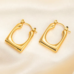 ANENJERY 316L Stainless Steel Hollow Square Texture Drop Earrings | Hypoallergenic Geo close-up view