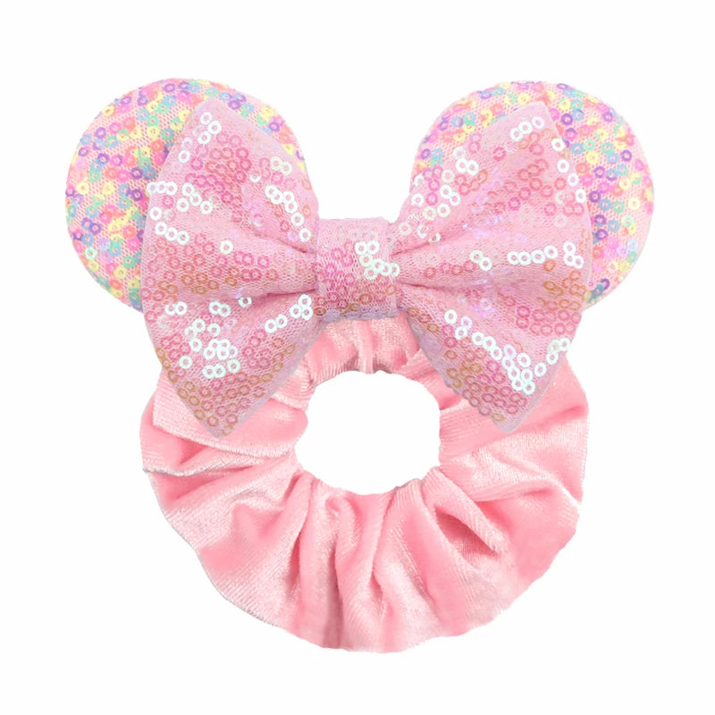 Women Ears Hair Scrunchies Velvet Hairbands For Girls Sequins Bows Headband Women Trip close-up view