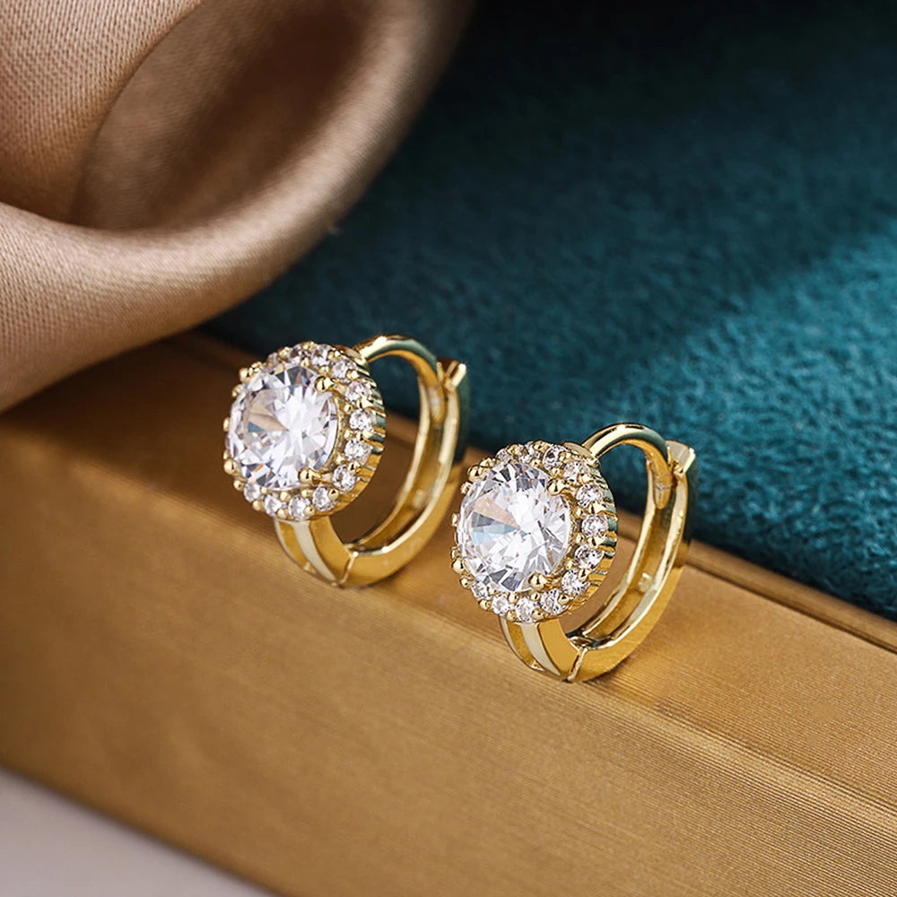 Huitan Cubic Zirconia Hoop Earrings | Dainty Fashion Jewelry for Women