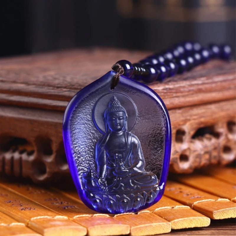 Handcrafted Buddhist Mala Bead Necklace | Stone Buddha Pendant lifestyle view