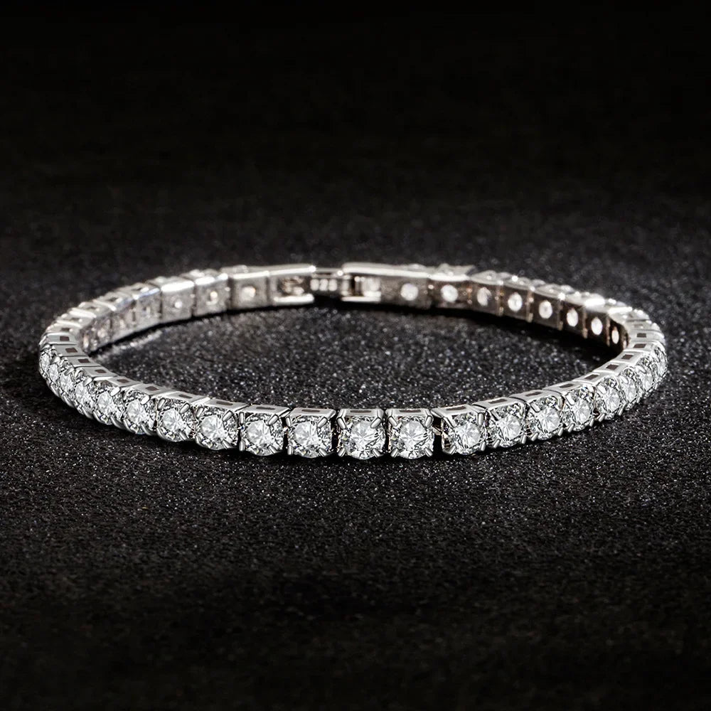 S925 Sterling Silver Tennis Bracelet with Zirconia | 4mm Fashion Wedding Jewelry detail view