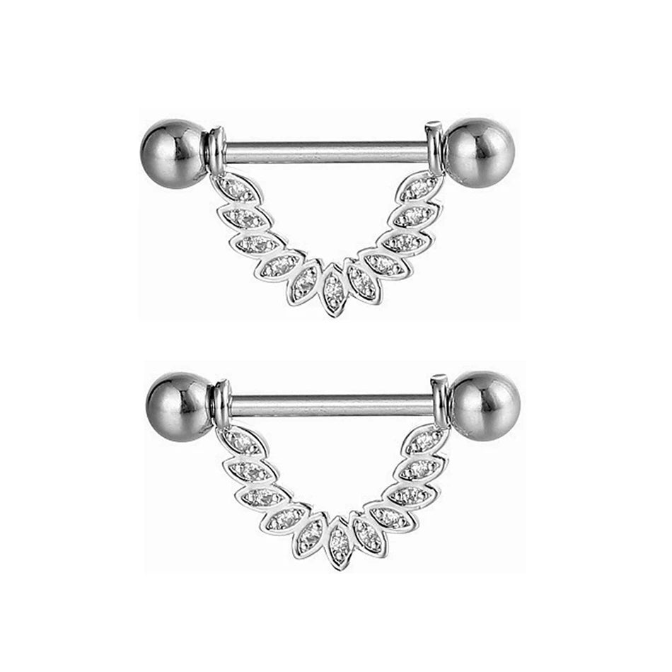 2pc 16G 14G Titanium Barbell CZ Zircon Nipple Shield Jewelry Women Anti-allergic Body Pi detail view