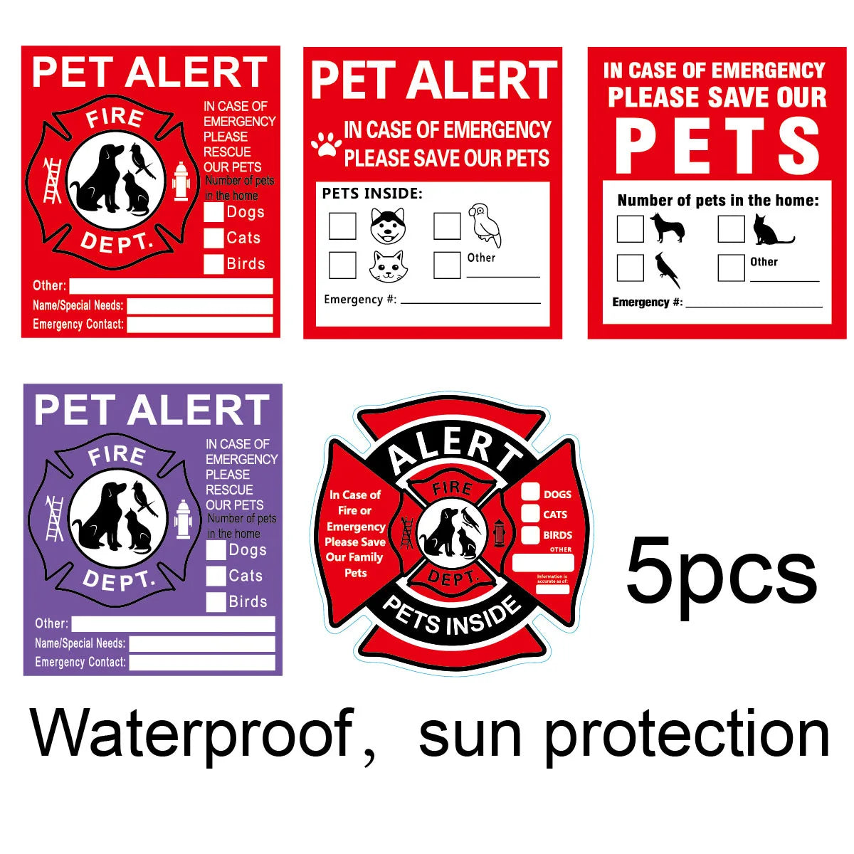 Pet Alert Safety Stickers for Fire Rescue | Emergency Pet Inside Decal for Window or alternate view