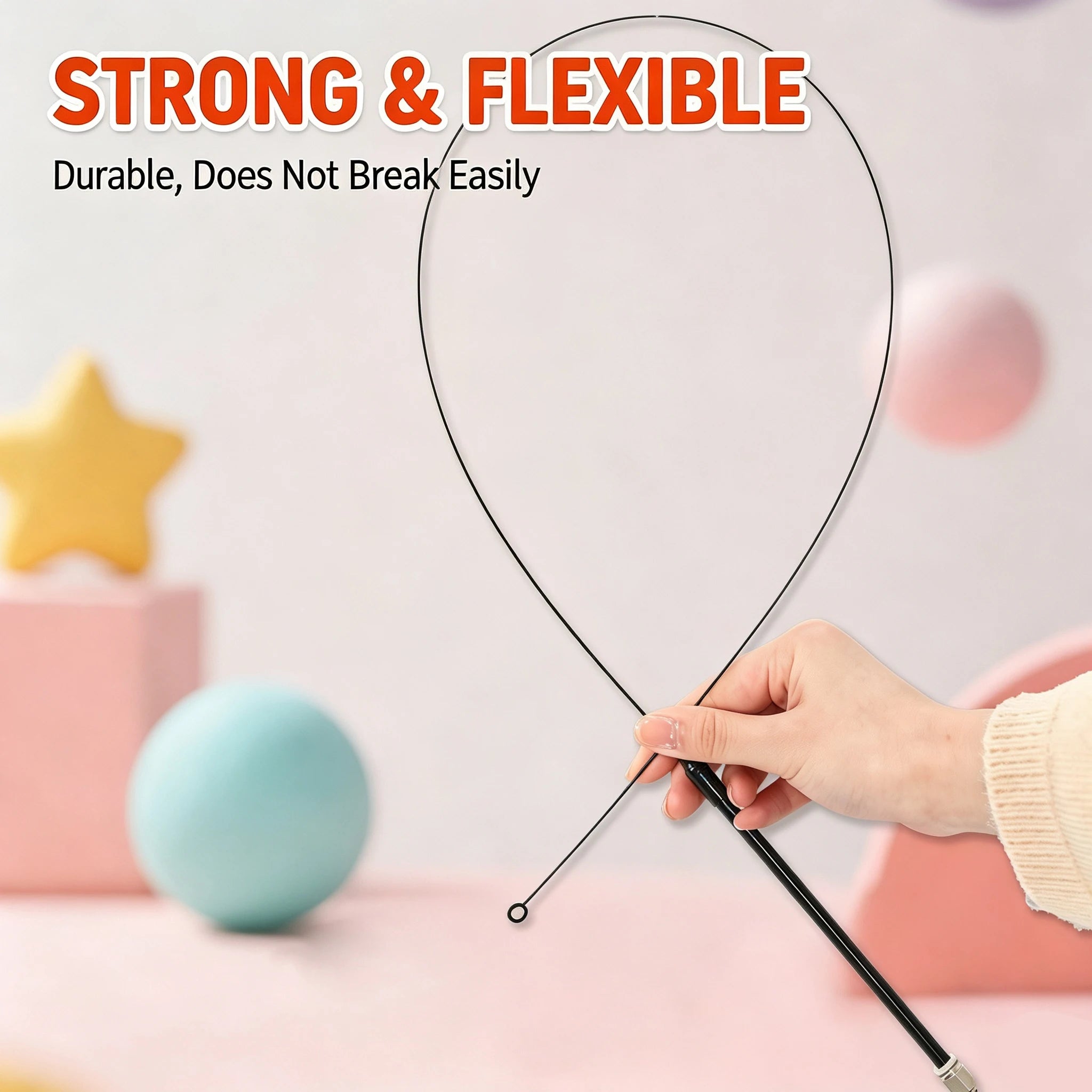 Long Pole Cat Teaser Toy with Steel Wire Feather and Sucker Cute Rotating Kitten Stic lifestyle view
